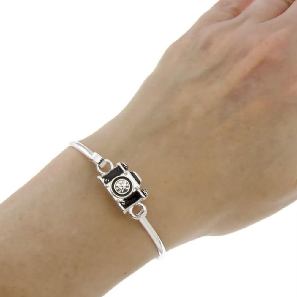 Camera Charm Bracelet by Pammy J NWT never Worn. Stylish Silver And Black.